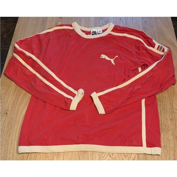 vintage puma ringer long sleeve pullover size medium red cream - Picture 1 of 3